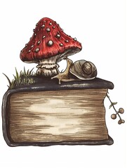 The amanita and the snail are on book.