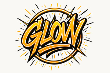 Radiant Urban Lettering. Glow, urban street lettering, radiant edgy lines, surrounded by sparks, circular frame composition, clean white background, vector