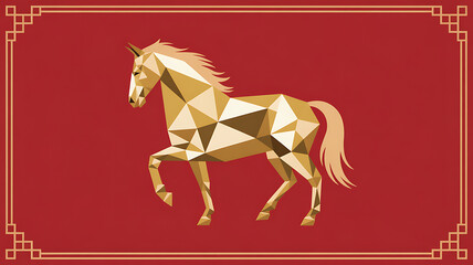 Golden geometric horse symbolizing chinese new year and zodiac luck
