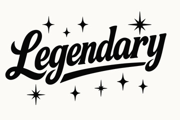 Retro Bold Calligraphy. Legendary, bold retro poster calligraphy, heavy timeless strokes, surrounded by sparkles, horizontal balanced layout, clean white