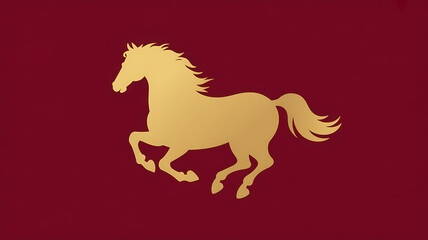 Golden horse galloping majesticly on deep red background chinese new year symbol
