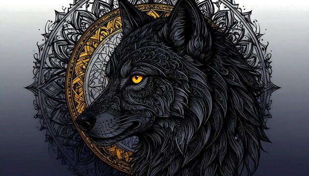Wolf portrait with mandala