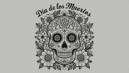 Halloween Sugar Skull Ornament coloring page. Coloring for Adult for Day of the Dead. Mexican festival. Black and White Coloring Pages with Skull and Flowers. Dia de los Muertos