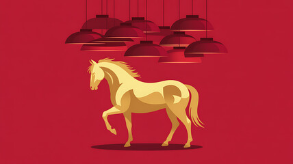Golden horse spirit vibrant chinese new year celebration red festive background artistic design