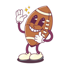 Cartoon football character waving and smiling
