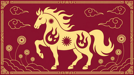 Fiery golden horse symbolizing prosperity and good fortune during chinese new year celebrations