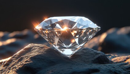 Obraz premium Faceted diamond atop rough stone, brightly illuminated