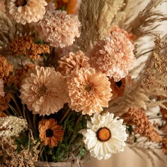 Dried Flower Bouquet Autumnal Warm Tones Floral Arrangement