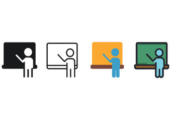 Fototapeta premium Diverse Vector Icons. Vector icon blackboard chalk same pose same proportions four styles black solid glyph outline minimal flat multicolor filled cartoon flat