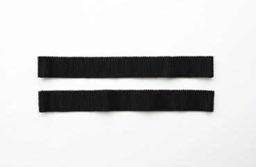 Two black velcro fastener strips lie parallel on a clean white background. The industrial fabric strips feature a ridged texture and neatly cut ends, ready for attachment or fastening applications.
