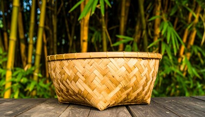 Fototapeta premium Wooden basket in bamboo forest