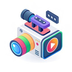 Isometric modern video camera for content creation and streaming isolated.

