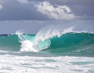 A powerful turquoise ocean wave curling in the sea