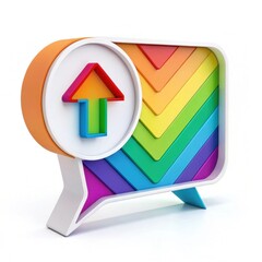 3D rainbow speech bubble with upload arrow.


