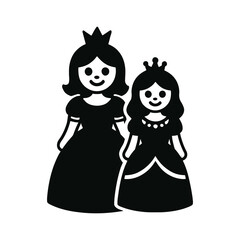 Cute Black Silhouette Princess and Queen Mother Daughter Vector Icon