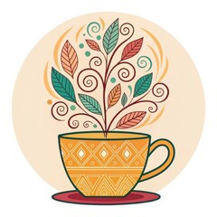 Steaming hot apple cider in a rustic wooden mug with apples.

