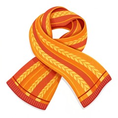 Warm knitted striped scarf with cable knit pattern on white.

