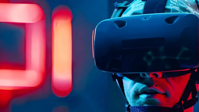 Soldier Using Virtual Reality Technology in Futuristic Setting