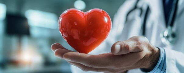 Doctor Holding Red Heart in Palm – Symbol of Compassionate Care and Heart Health