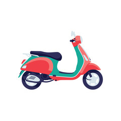 Vibrant retro scooter for summer adventures and city travel freedom in trendy coral and teal colors for youthful brands