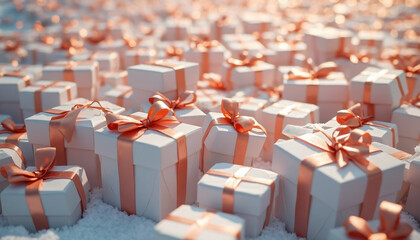 Obraz premium White Gift Boxes with Rose Gold Ribbons
