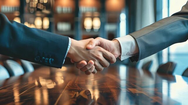 Business Professionals Engaging in Handshake Agreement in Office
