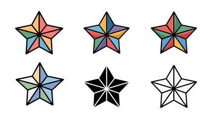 Obraz premium Vector art of set of six star icons in different colors and styles