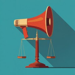 Legal Alert. Long Shadow Megaphone Amplifying Justice with Weight Scale Sign