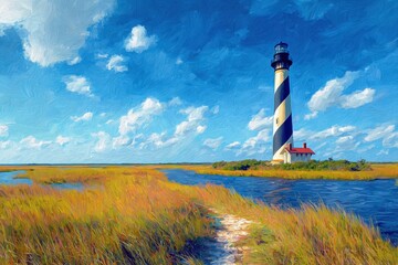 Lighthouse Outer Banks. Coastal Beacon Tower on North Carolina Coast