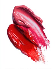 Lipgloss Swatch. Closeup of Vivid Red and Pink Lip Balm Stroke with Creamy Texture