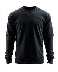 Longsleeve Tshirt Template: Black Cotton Shirt Isolated on Plain Background