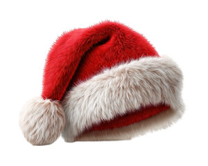 Cheerful red Santa hat costume accessory for festive Christmas holiday. This classic winter decor element perfect for seasonal celebration, isolated object