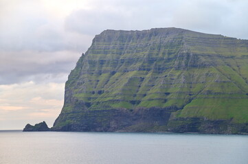 Dramatic Fjord and Ocean Cliffs View from Kalsoy Island, Faroe Islands Rugged Landscape