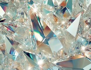 Fractured glass shards, shimmering light, & prism reflections