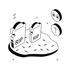 Creatively designed isometric illustration of graveyard, modern vector