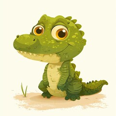 A cute baby crocodile with big eyes.