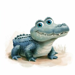 A cute baby crocodile with big eyes.