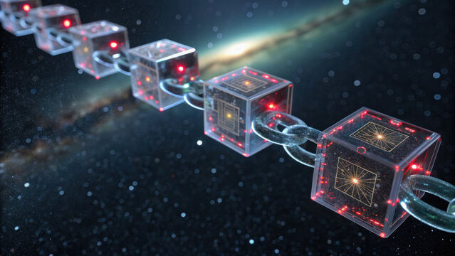 Futuristic blockchain data chain network showing digital crypto technology. transparent concept representing secure connection and finance - Powered by Adobe