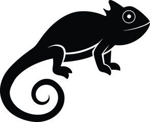 Cute cartoon chameleon vector illustration, a fun green reptile character on a branch, isolated on white