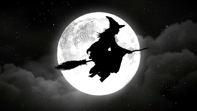 A Woman Flies Around On A Broom.