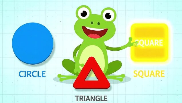 Cute Frog Teaches Basic Shapes Circle Square Triangle.