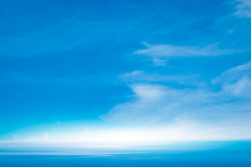 Panorama of cloud clear sky background for summer vacation concept at ocean and summer sea water...