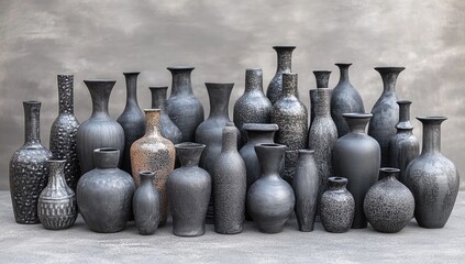 Vases. Collection of various gray, brown and black vases.