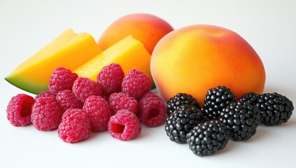 Fresh fruit medley peaches, raspberries, blackberries, cantaloupe