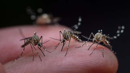 Aedes aegypti mosquitoes on human hand