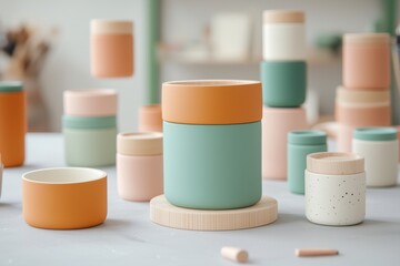 Surreal atmosphere of a professional product designer working in a studio with innovative flo products