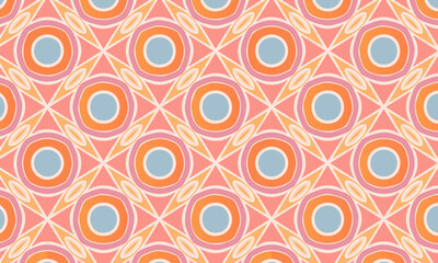 Retro Mid-Century Geometric Seamless Pattern, Vintage Circle and Diamond Tile Background in Pink and Blue
