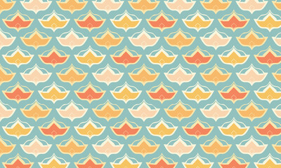 Vintage Seamless Pattern with Abstract Crown and Lotus Shapes