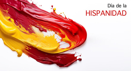Dia de la Hispanidad con la bandera de España en colores rojo y amarillo sobre fondo blanco, símbolo de orgullo nacional, patria, y unidad para el Día de la Hispanidad y la fiesta nacional española