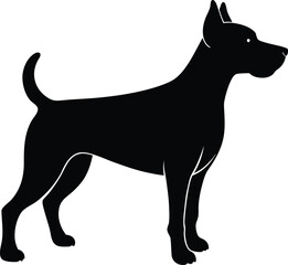 Black dog silhouette isolated on white background, a pet animal illustration